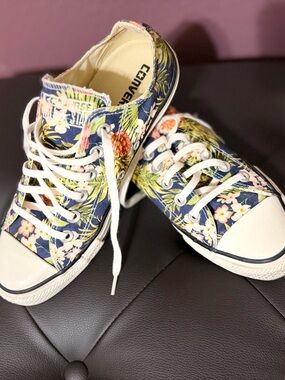 Navy Floral & Pineapple Low-Top Converse Sneakers